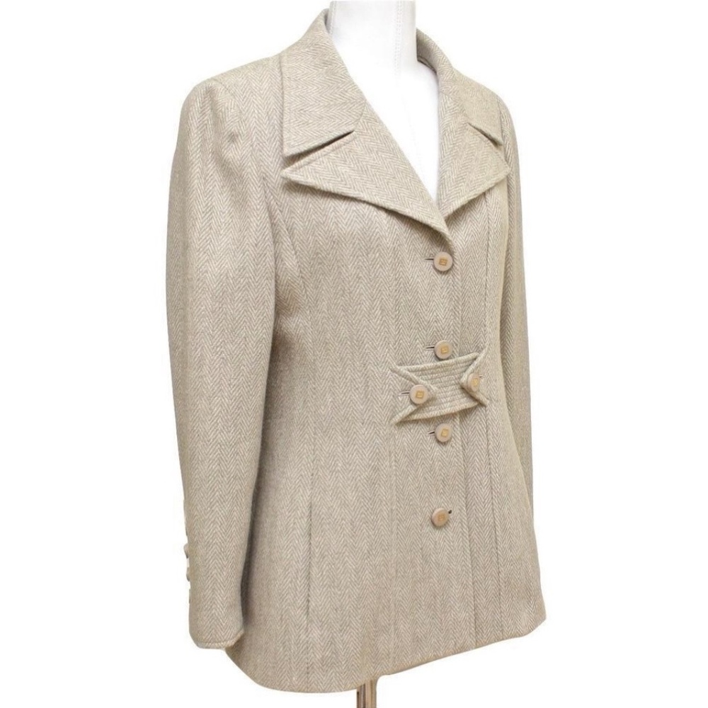 Chanel Jacket Blazer Beige Wool Blend Gold HW Long Sleeve 36 96A - Picture 2 of 8